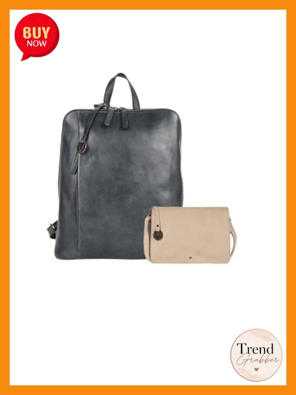 Genuine Leather Backpack & Crossbody Bag Set Adjustable Straps